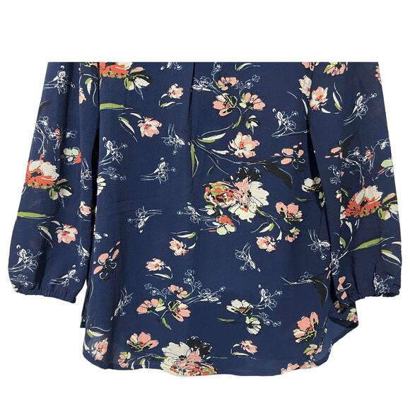 Fun2Fun Top Floral Split Neck Popover Blouse Navy Size Small NEW - Picture 6 of 11